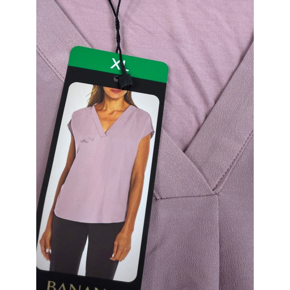 Banana Republic Womens XL V-Neck Mixed Media Top Mauve Pink Cap Sleeve NWT